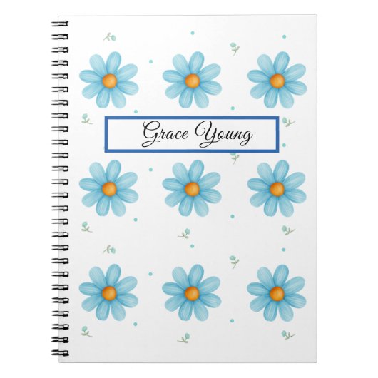 Carnet Personalized Blue Daisy Notebook Custom Name (Devant)