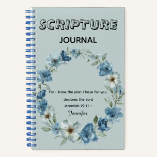 Carnet Personalized blue flower Bible Scripture jeremiah