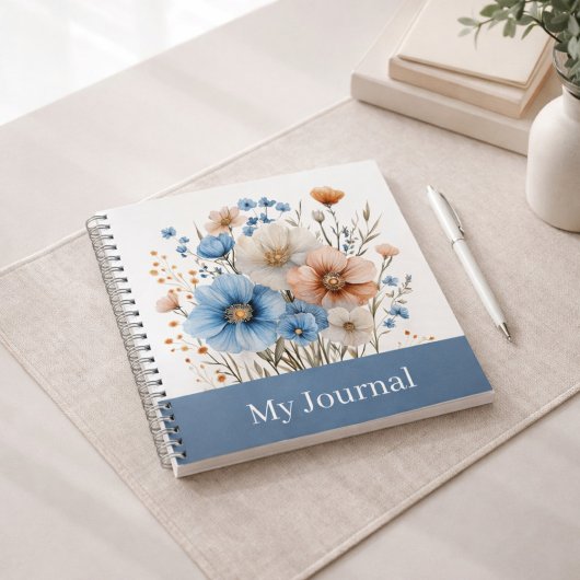 Carnet Personalized Blue Wildflower Watercolor