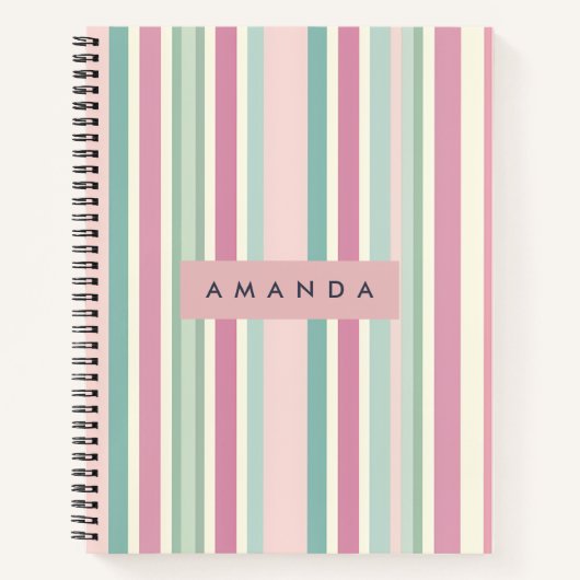 Carnet Personalized Blush Mint Pastel Stripes (Devant)
