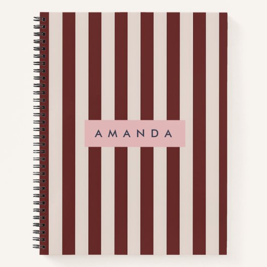 Carnet Personalized Burgundy & Ivory Stripe (Devant)