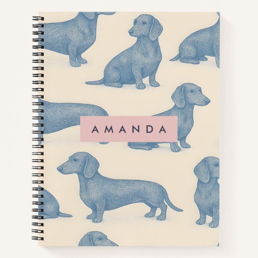 Carnet Personalized Charming Elegant Dachshund Pattern (Devant)