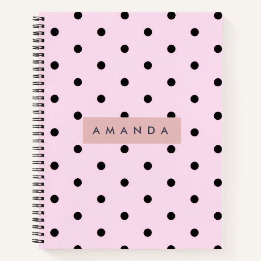 Carnet Personalized Chic Pink and Black Polka Dot (Devant)