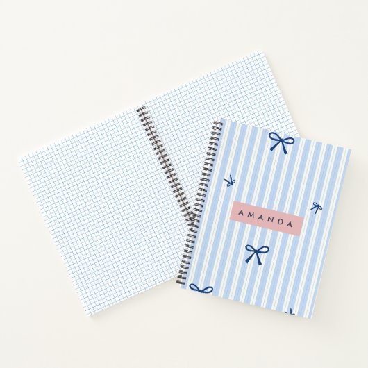 Carnet Personalized Classic Blue Pastel Striped Bow (Intérieur)