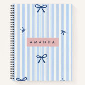 Carnet Personalized Classic Blue Pastel Striped Bow (Devant)