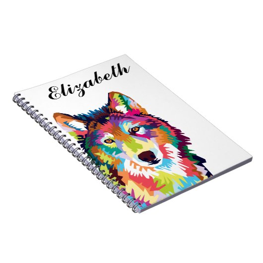 Carnet Personalized Colorful Pop Art Wolf Notebook (Côté Droit)
