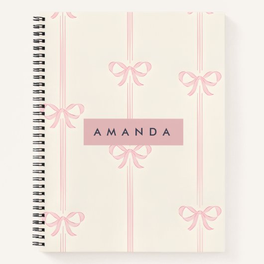 Carnet Personalized Coquette Blush Pink Bow Ribbon (Devant)