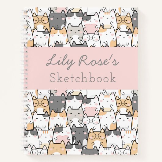 Carnet Personalized Cute Cat Pattern Sketchbook (Devant)