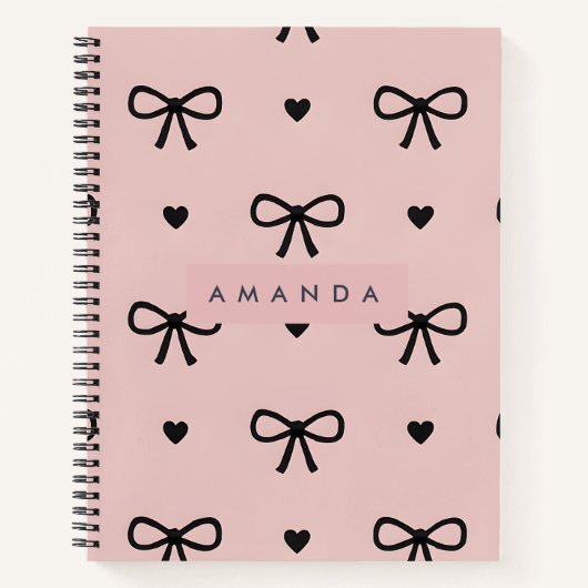 Carnet Personalized Cute Chic Pink Bow & Heart Pattern (Devant)