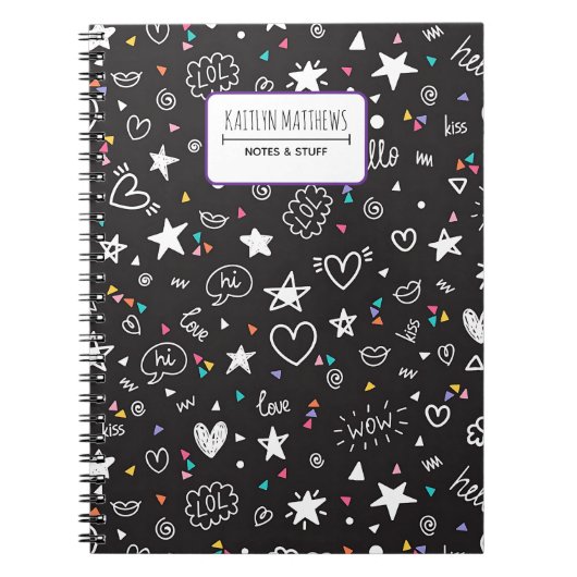 Carnet Personalized Cute Doodle Notebook with Name (Devant)