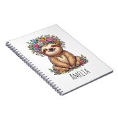 Carnet Personalized Cute Floral Sloth with Flower Crown (Côté Droit)