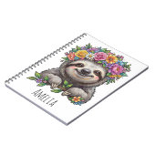 Carnet Personalized Cute Floral Sloth with Flower Crown   (Côté gauche)