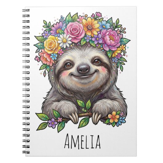 Carnet Personalized Cute Floral Sloth with Flower Crown   (Devant)