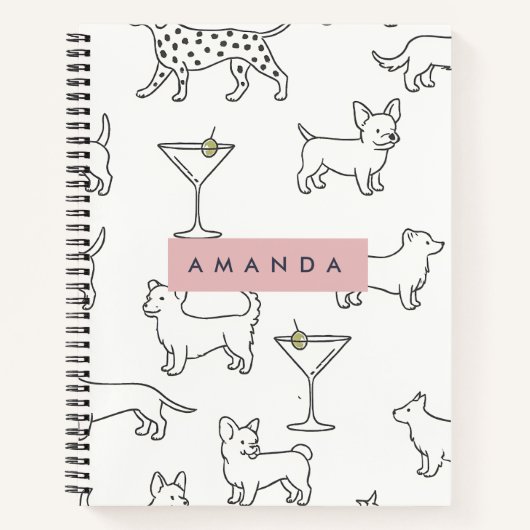 Carnet Personalized Cute Playful Dogs & Martinis (Devant)