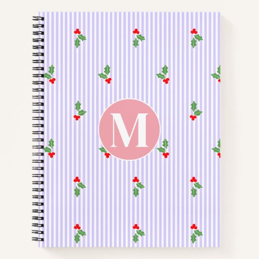 Carnet Personalized Cute Striped Holiday Christmas Holly  (Devant)