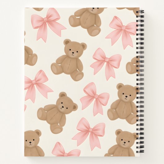 Carnet Personalized Cute Teddy Bear and Pink Bow Pattern (Dos)
