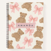 Carnet Personalized Cute Teddy Bear and Pink Bow Pattern (Devant)