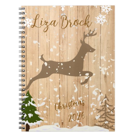 Carnet Personalized doe Christmas bauble wooden backgroun (Devant)