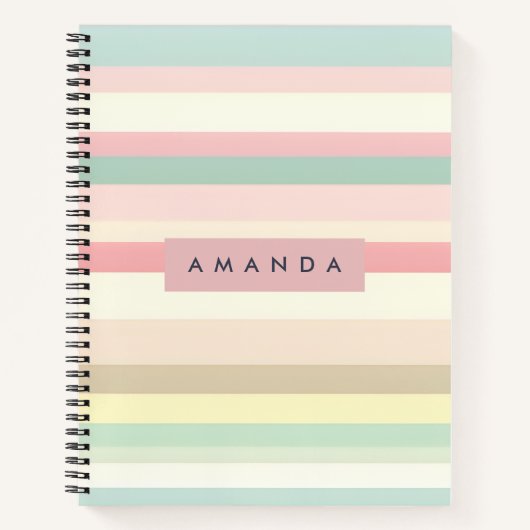 Carnet Personalized Elegant Pastel Macaron Stripe (Devant)