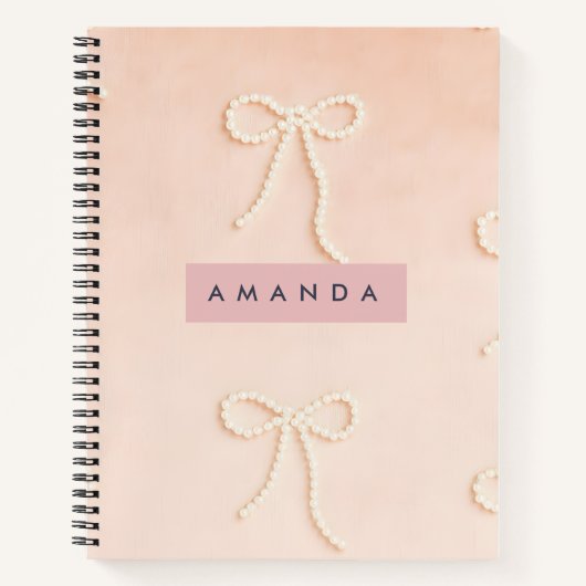 Carnet Personalized Elegant Pearl Bow in Soft Blush (Devant)