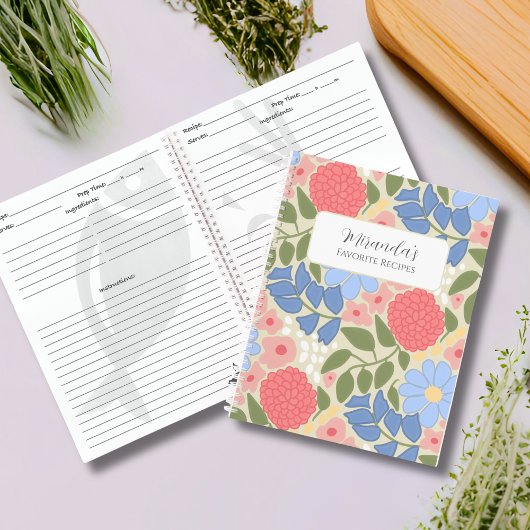 Carnet Personalized Floral Favorite Recipe Notebook