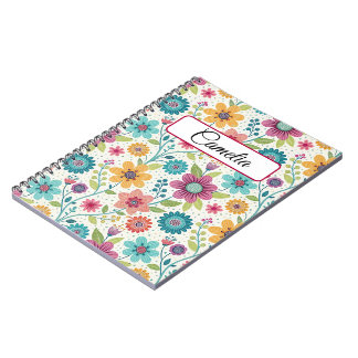 Carnet Personalized Floral Name Spiral Notebook