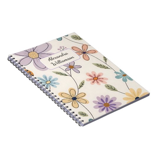 Carnet Personalized Floral Notebook – Custom Name Pastel (Côté Droit)
