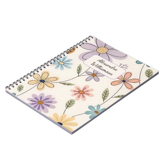 Carnet Personalized Floral Notebook – Custom Name Pastel (Côté gauche)