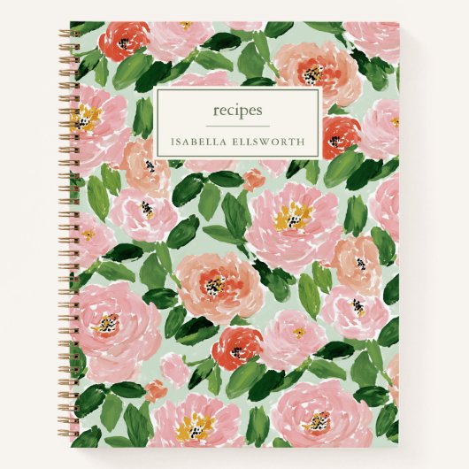 Carnet Personalized Floral Recipe Book Custom Name (Devant)