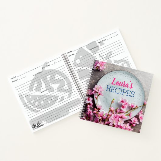 Carnet Personalized Floral Recipe Notebook – Custom Name  (Intérieur)