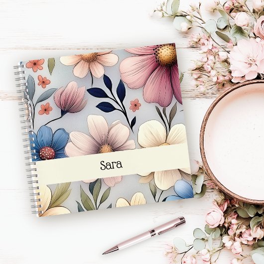 Carnet Personalized Floral Square College Ruled Notebook