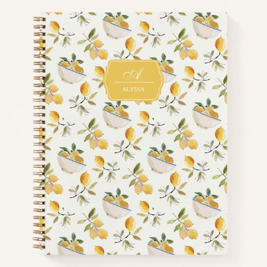 Carnet Personalized French Country Lemon Pattern Monogram (Devant)