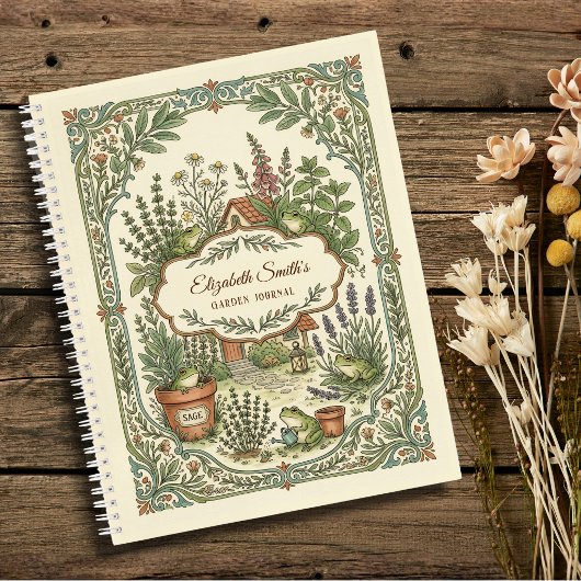 Carnet Personalized Frog Herb Cottage Garden Notebook
