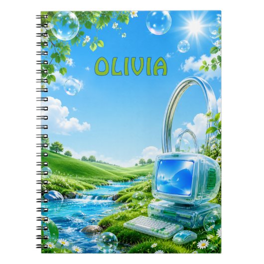 Carnet Personalized Frutiger Aero Kids Name Notebook (Devant)