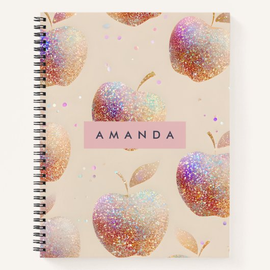 Carnet Personalized Glitter Apple Sparkle Fruit Pastel (Devant)
