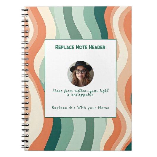 Carnet Personalized Green and Orange Wave Patterned  (Devant)