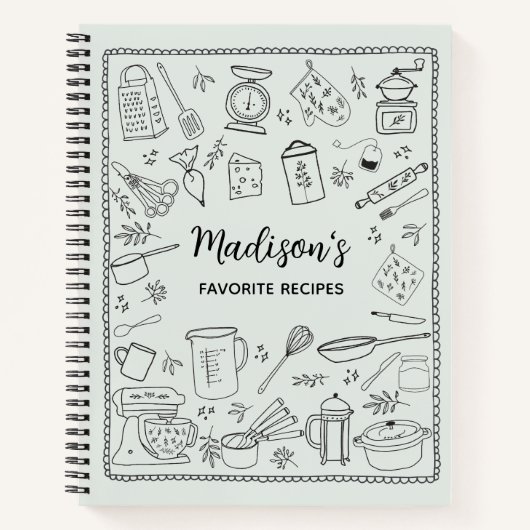 Carnet Personalized Hand Drawn Kitchen Utensils Recipe (Devant)