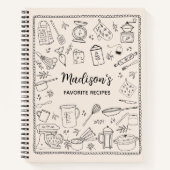 Carnet Personalized Hand Drawn Kitchen Utensils Recipe (Devant)