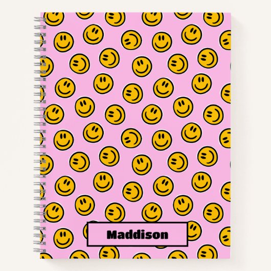 Carnet Personalized Happy Face Pastel Preppy Notebook (Devant)