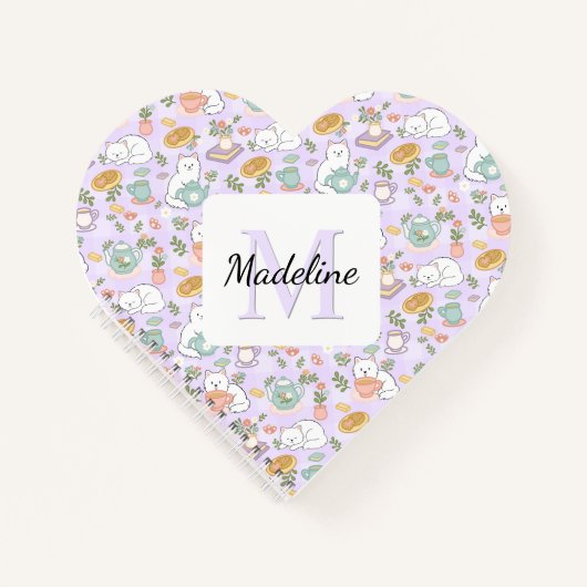 Carnet Personalized Heart Tea & Bookish Cats Pastel Girly (Devant)