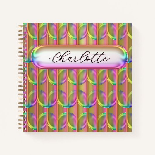 Carnet Personalized Iridescent Glass Custom Name Modern (Devant)
