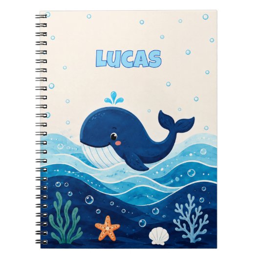 Carnet Personalized Kids Ocean Whale Name Notebook (Devant)