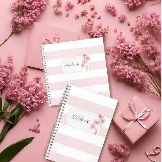 Carnet Personalized Minimalist Pink Floral Notebook