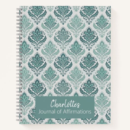 Carnet Personalized Modern Teal Nordic Damask (Devant)