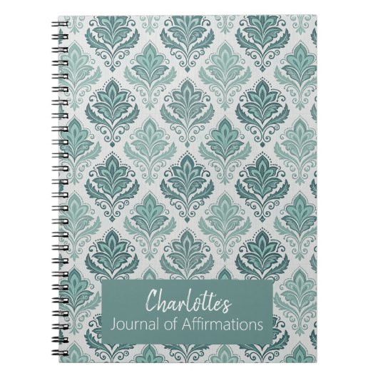 Carnet Personalized Modern Teal Nordic Damask (Devant)