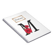 Carnet Personalized monogram editable M text red flower (Côté Droit)