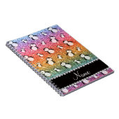 Carnet Personalized name bright rainbow glitter penguins (Côté Droit)