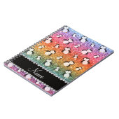 Carnet Personalized name bright rainbow glitter penguins (Côté gauche)