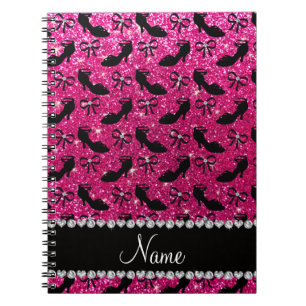Carnet Personalized name hot pink glitter fancy shoes bow