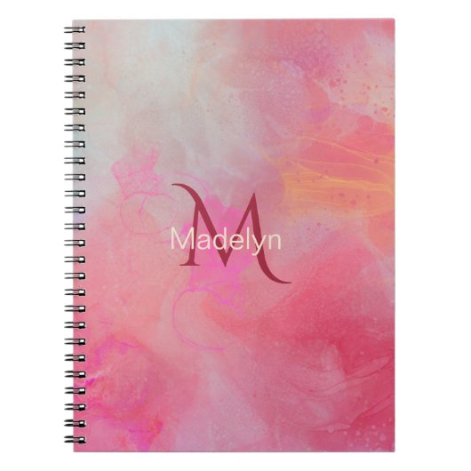 Carnet Personalized Name + Monogram Pink Watercolor Ink (Devant)